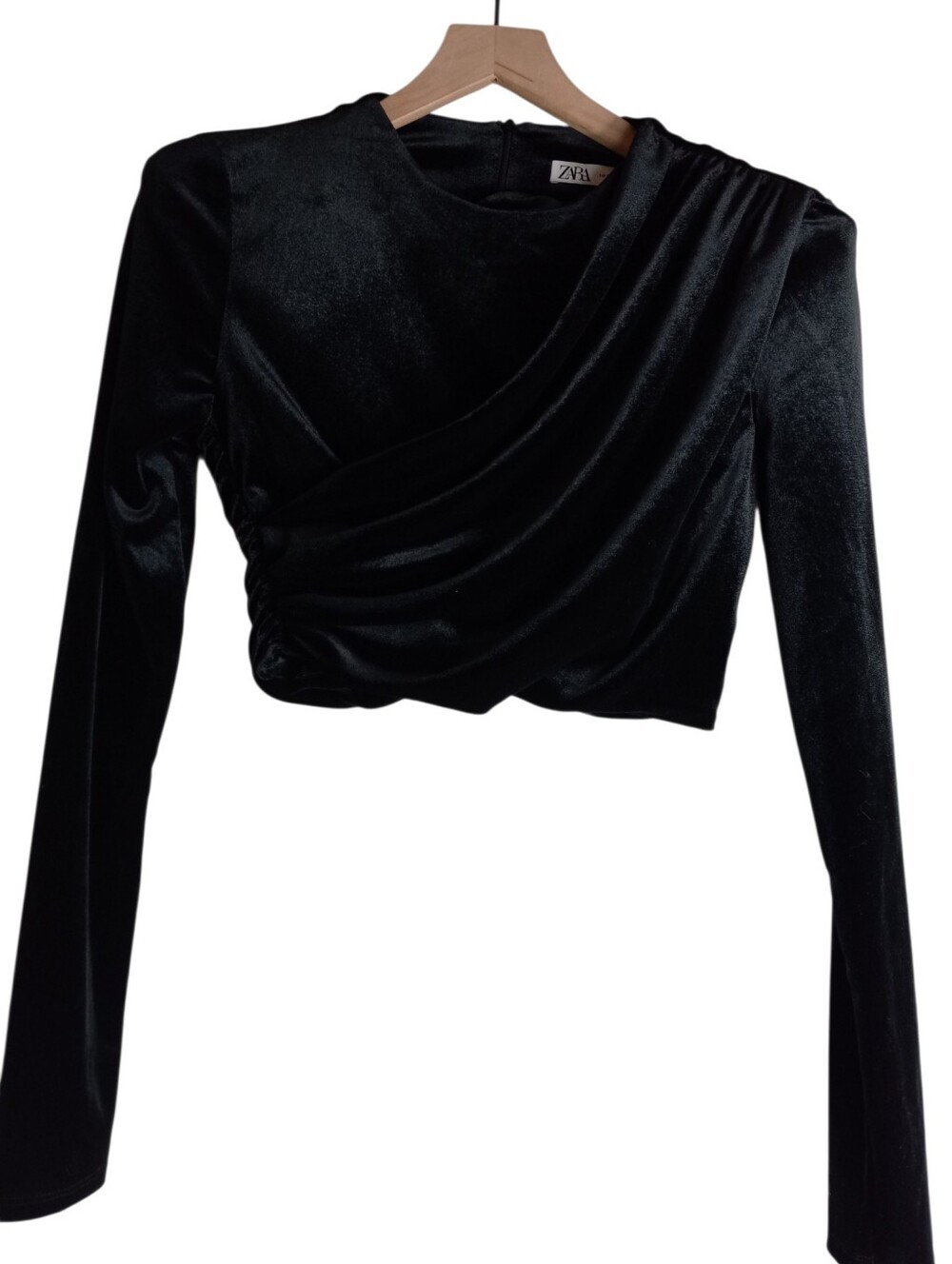 Zara Velvet Crop Top Detail Rushing And Shoulder Pads Size Sm